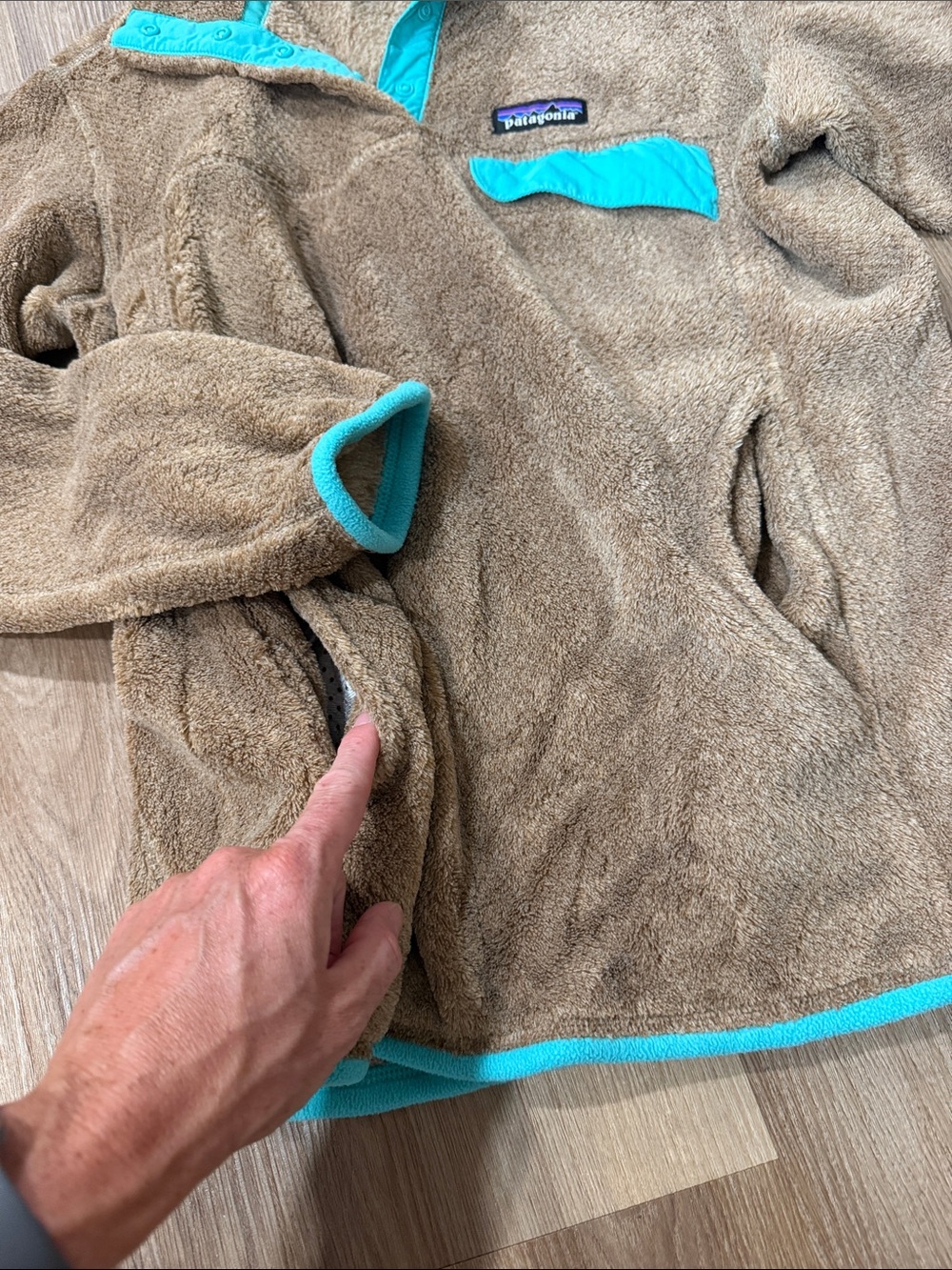 Patagonia Women's Re-Tool Snap-T® Pullover Sweatshirt Tan Blue Size Medium - Picture 4 of 7